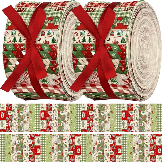 Traditional Christmas Jelly Roll - 2.55" X 19.7" - Polyester & Cotton Blend - Set of 40 Fabric Strips