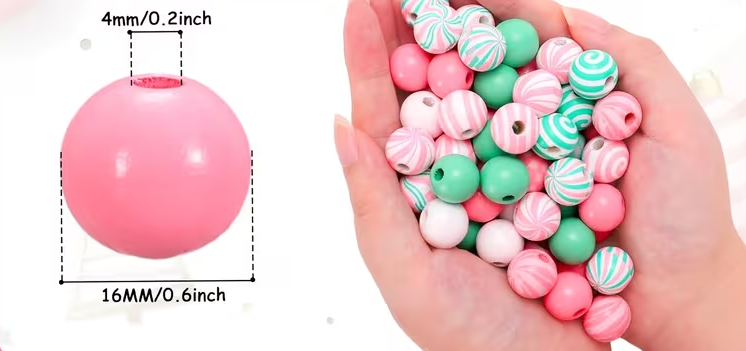Pastel Peppermint Candy Swirl Wooden Beads - Set of 75