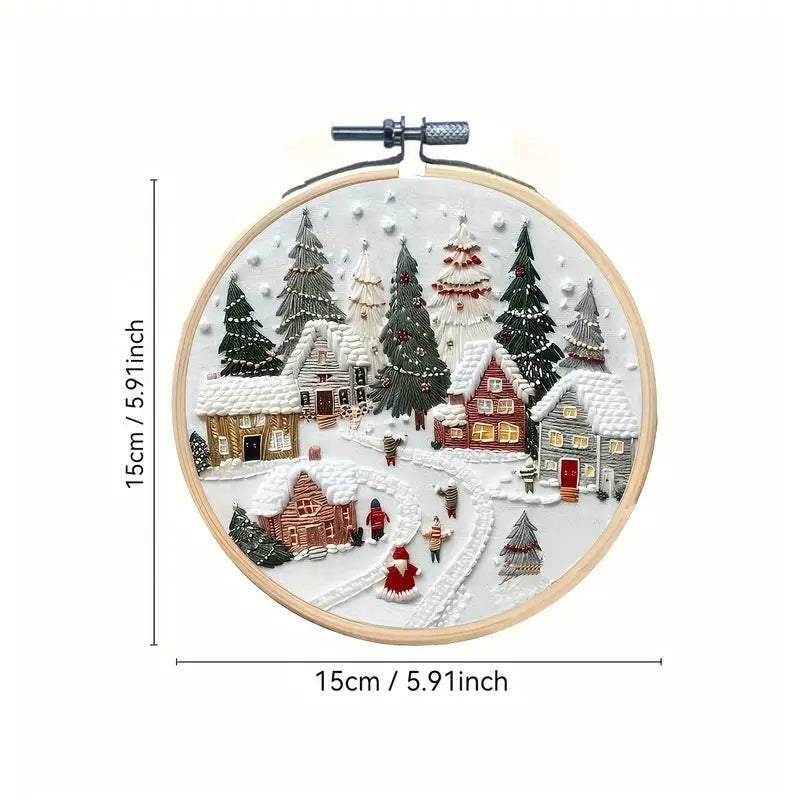 Christmas Snow Village Embroidery Starter KIT for DIY Beginners