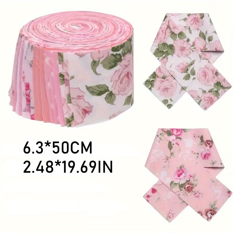 Shabby Chic Pink Floral Jelly Roll - 2.48" X 19.69" - Set of 42 Fabric Stripes