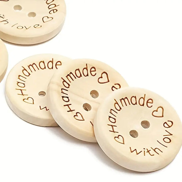 Handmade With Love Wooden Buttons - Set of 20