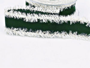 Deep Green Velvet Ribbon with Tinsel Edge - 1 1/2 inch - 1 Yard