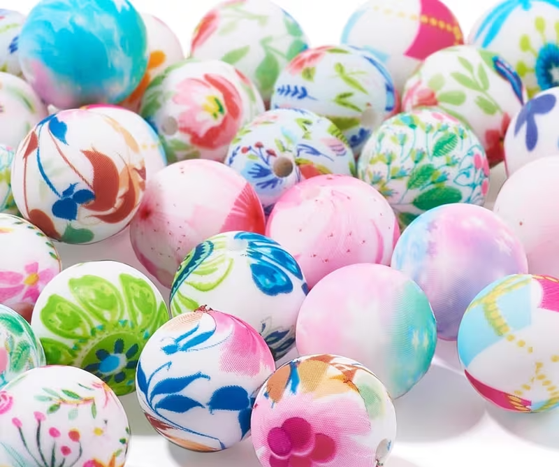 Floral Silicone Round Beads - Set of 30