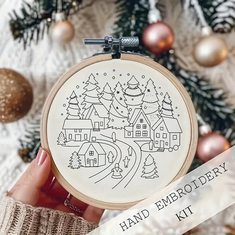 Christmas Snow Village Embroidery Starter KIT for DIY Beginners