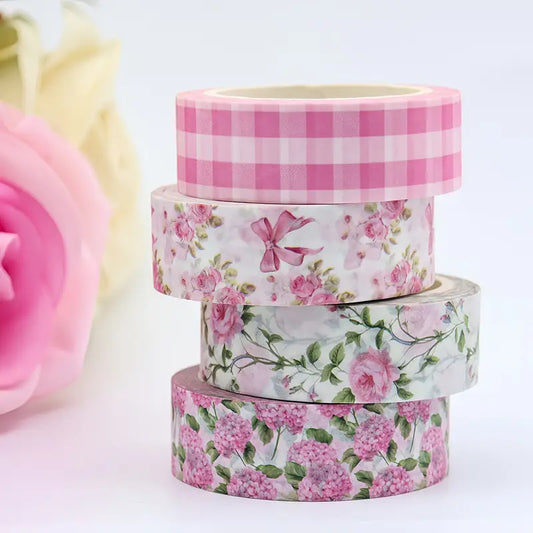 Shabby Chic Pink and White Floral Washi Tape - Set of 4