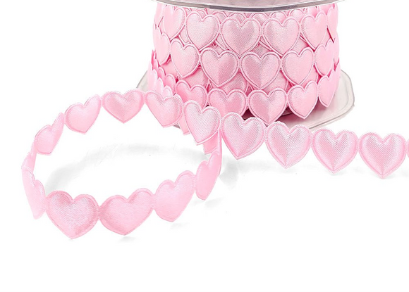 Valentine Pink Satin Hearts Cut Out Ribbon/Trim - 3/4 inch - 1 Yard