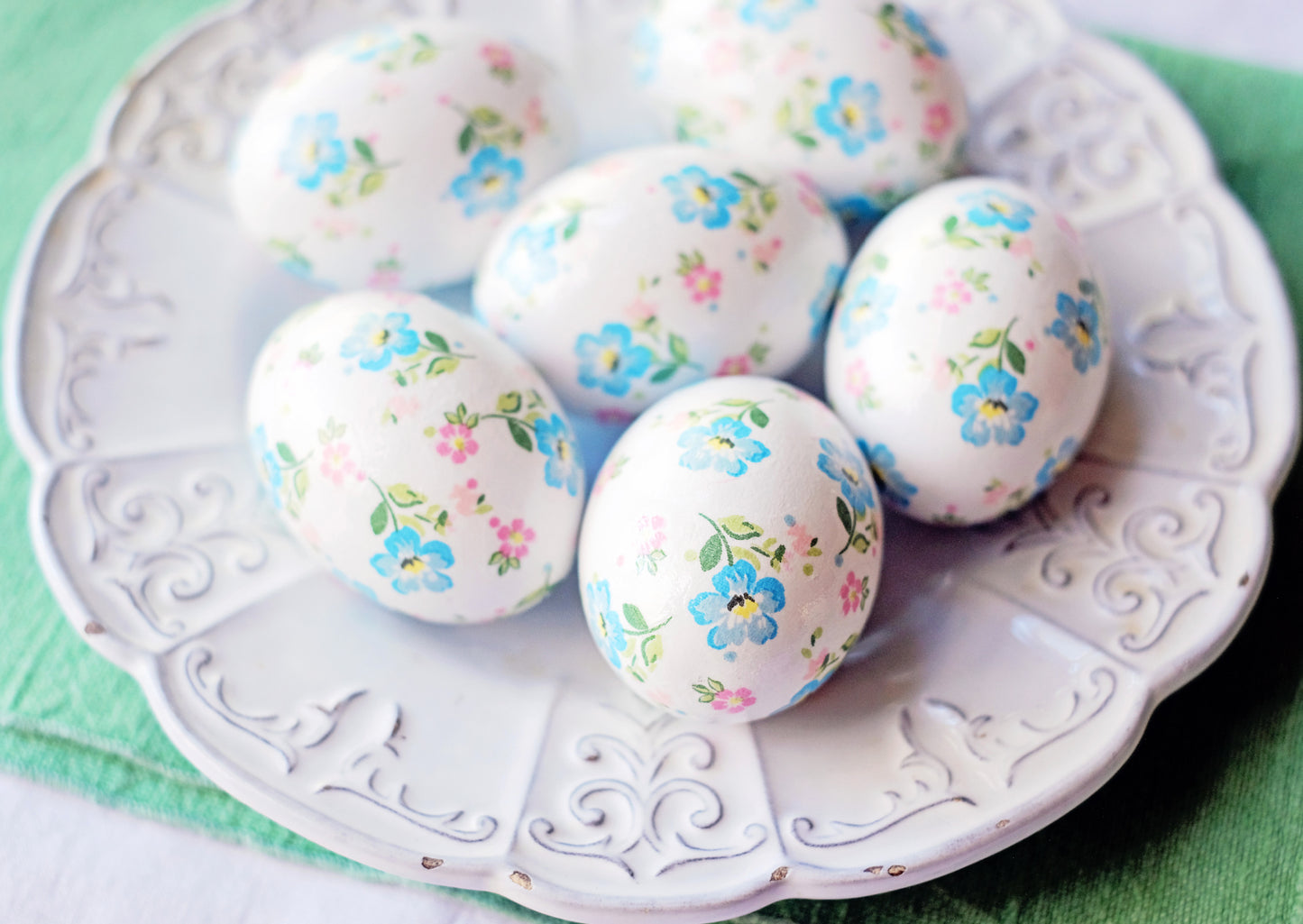 Decoupaged Wooden Easter Egg - Pink and Blue Floral - 1 Egg