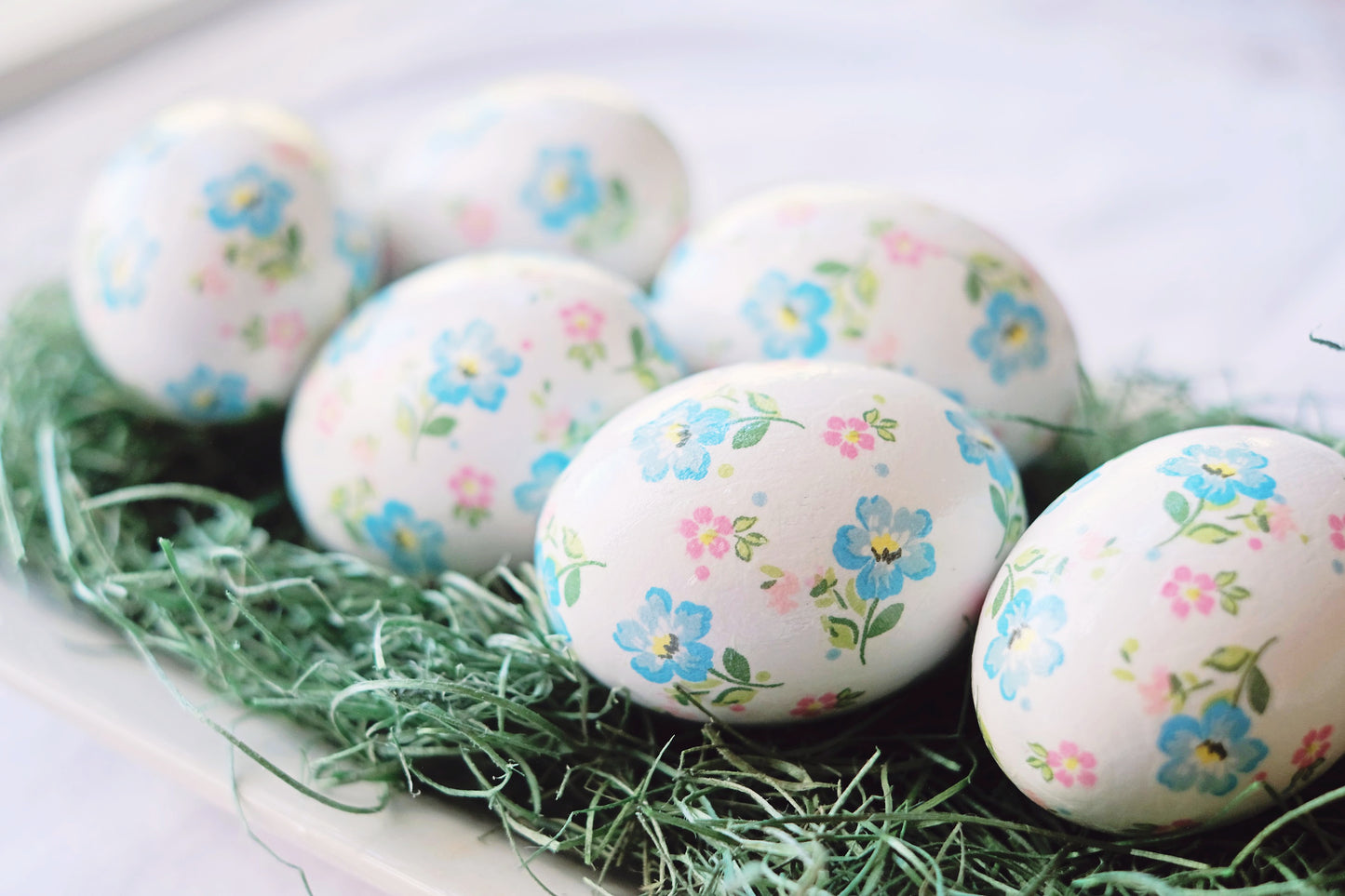 Decoupaged Wooden Easter Egg - Pink and Blue Floral - 1 Egg