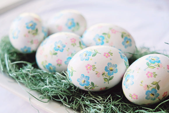 Decoupaged Wooden Easter Egg - Pink and Blue Floral - 1 Egg