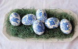 Decoupaged Wooden Easter Egg - Blue and White Floral Bird - 1 Egg