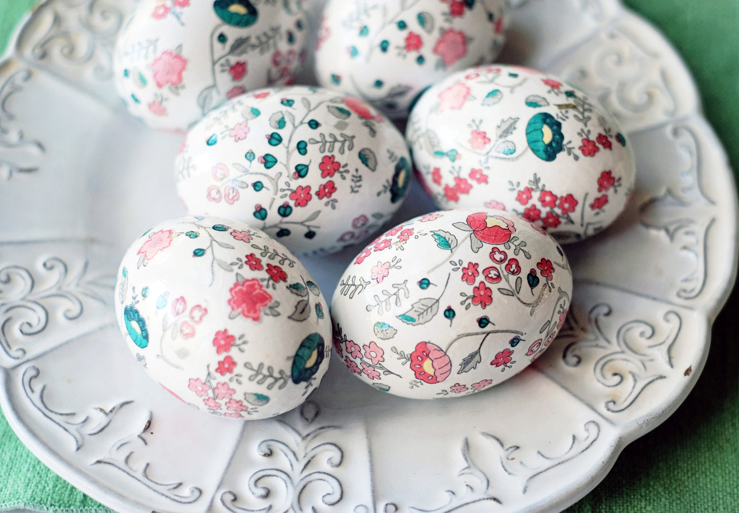 Decoupaged Wooden Easter Egg - Turquoise and Coral Floral - 1 Egg