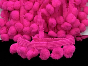 Pom Pom Trim - Neon Pink Dangling - 1/2 inch Ball Fringe - 1 Yard