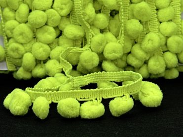 Pom Pom Trim - Neon Green Dangling - 1/2 inch Ball Fringe - 1 Yard