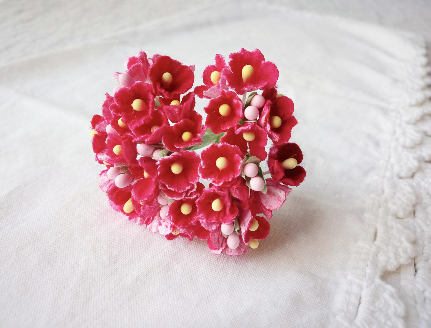 Forget Me Not Vintage Style Millinery Paper Flower Bouquet - Red - 1 Bouquet