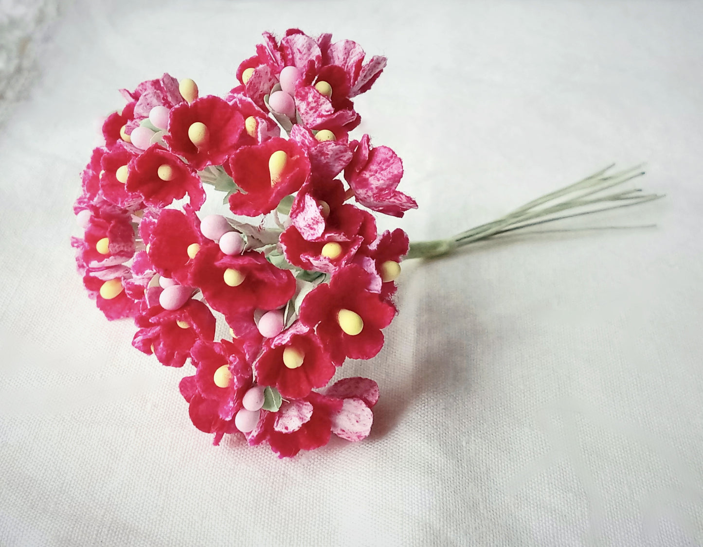 Forget Me Not Vintage Style Millinery Paper Flower Bouquet - Red - 1 Bouquet