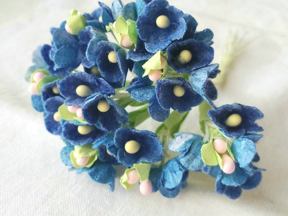 Forget Me Not Vintage Style Millinery Paper Flower Bouquet - Sapphire - 1 Bouquet