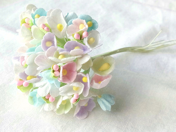 Forget Me Not Vintage Style Millinery Paper Flower Bouquet - Macaroon - 1 Bouquet