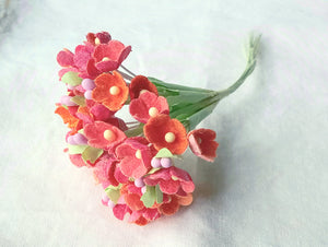 Forget Me Not Vintage Style Millinery Paper Flower Bouquet - Orange - 1 Bouquet