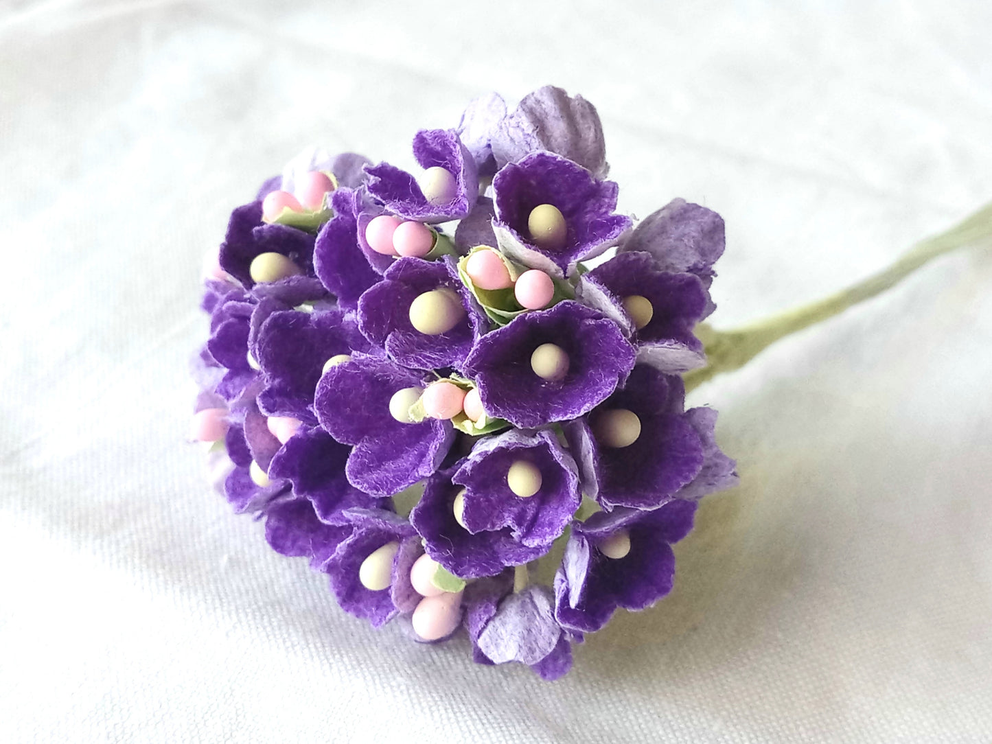 Forget Me Not Vintage Style Millinery Paper Flower Bouquet - Deep Purple - 1 Bouquet