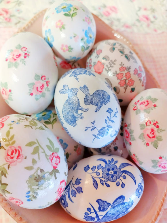 Decoupaged Wooden Easter Eggs - Set of 6