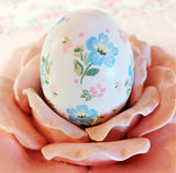Decoupaged Wooden Easter Egg - Pink and Blue Floral - 1 Egg