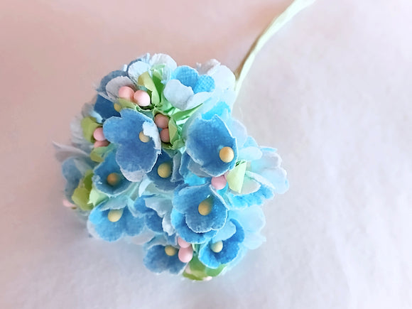 Forget Me Not Vintage Style Millinery Paper Flower Bouquet - Blue - 1 Bouquet