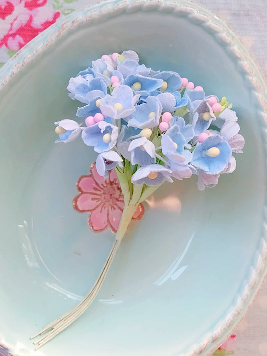 Forget Me Not Vintage Style Millinery Paper Flower Bouquet - Blue - 1 Bouquet