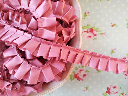 Ruffled Box Pleated Satin Ribbon/Trim - Colonial Rose - 7/8 inch - 1 Yard