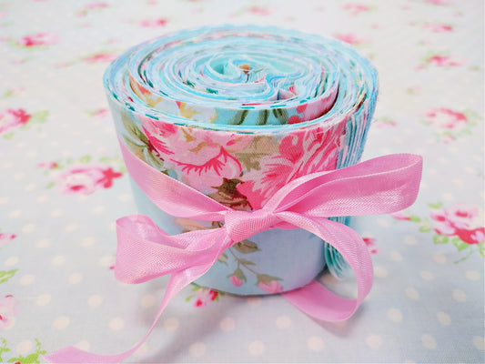 Shabby Chic Blue Floral Jelly Roll - 2.5" X 16.54" - Set of 42 Fabric Stripes