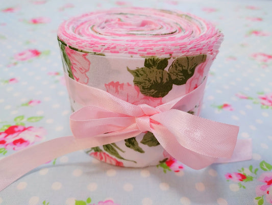 Shabby Chic Pink Floral Jelly Roll - 2.5" X 16.54" - Set of 42 Fabric Stripes