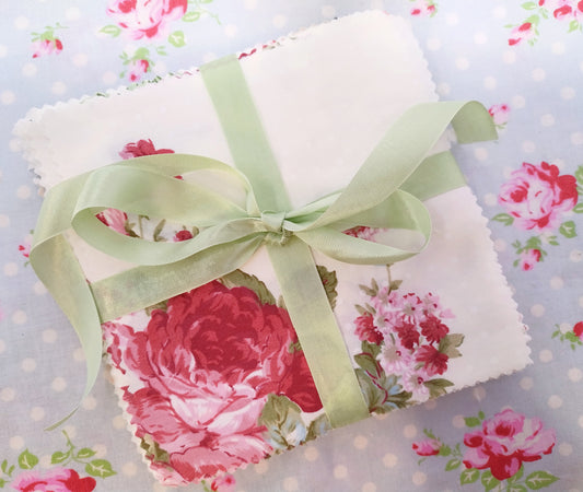 Shabby Chic Vintage Style Floral & Gingham Charm Pack - 5" X 5" - Set of 42 Fabric Squares