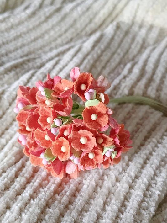 Forget Me Not Vintage Style Millinery Paper Flower Bouquet - Orange - 1 Bouquet