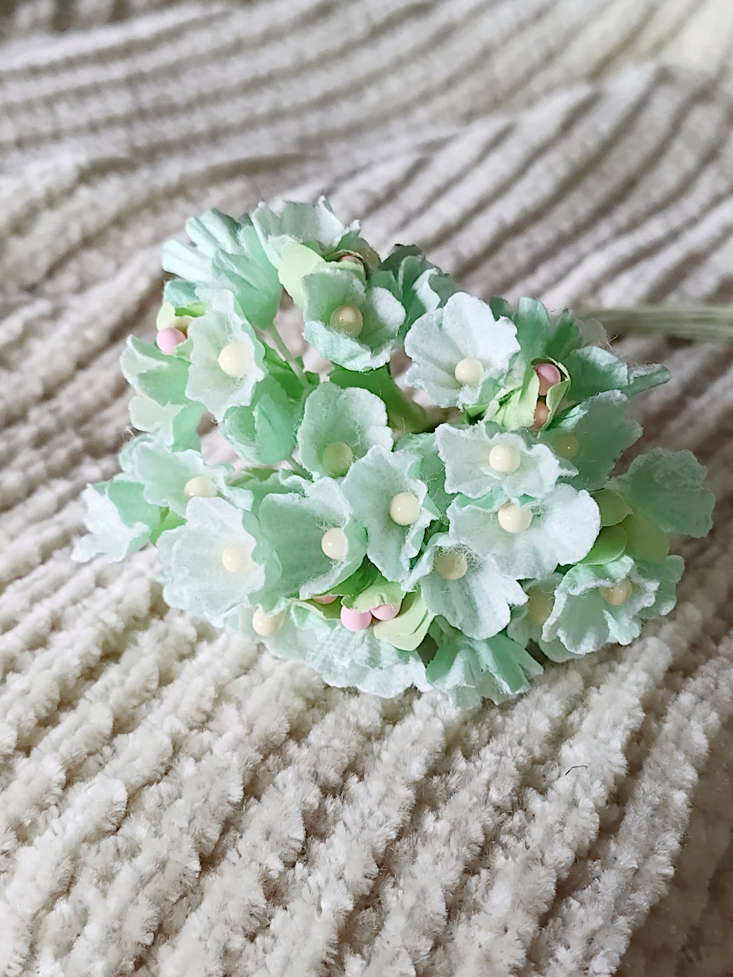 Forget Me Not Vintage Style Millinery Paper Flower Bouquet - Pale Green - 1 Bouquet
