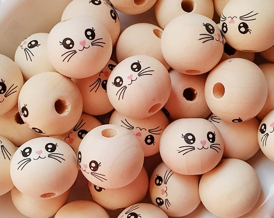 Bunny Face Wooden Beads - Set of 10