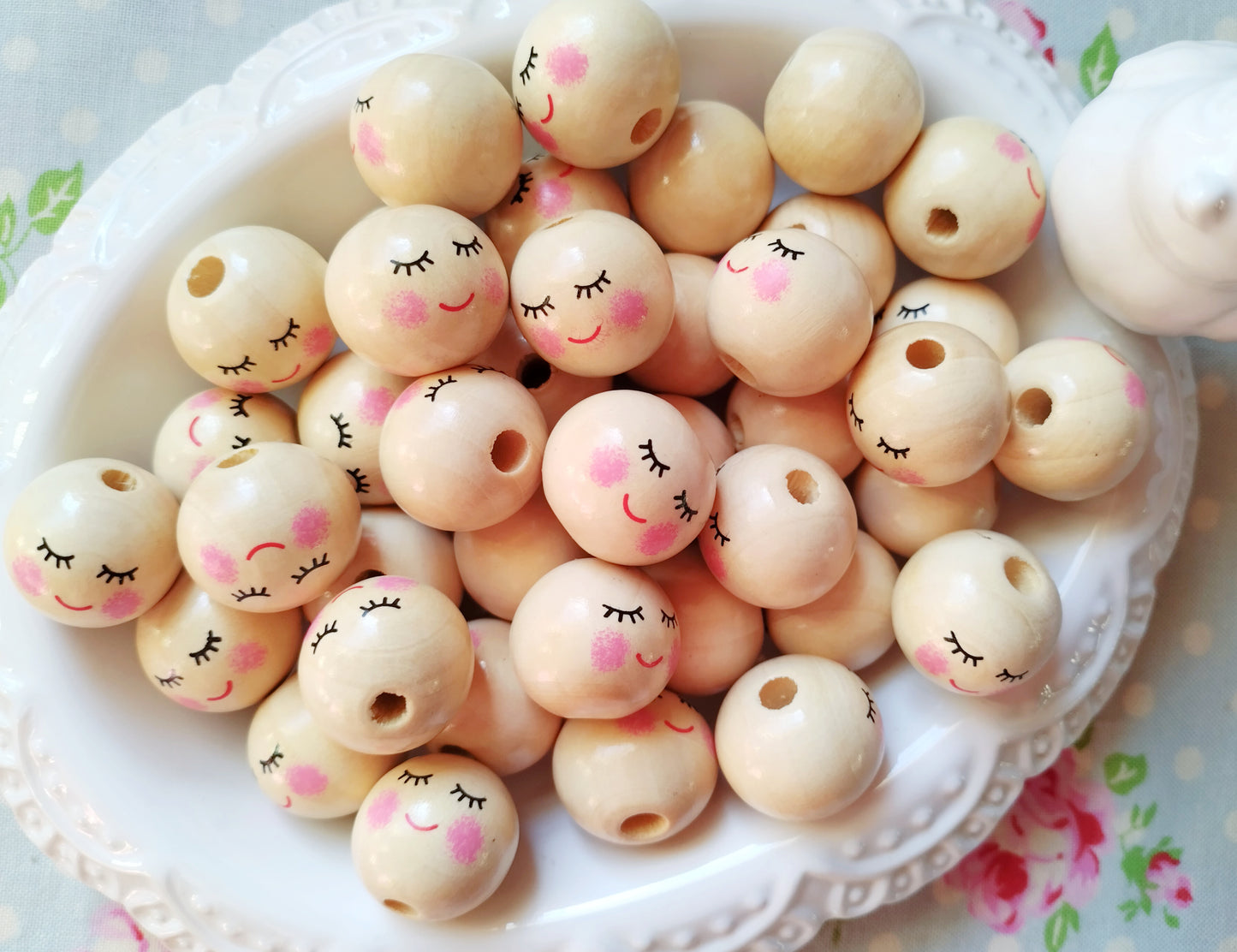 Angel Doll Face Wooden Beads - Set of 10