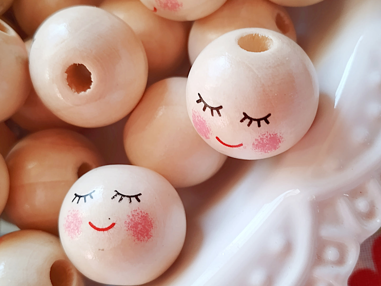 Angel Doll Face Wooden Beads - Set of 10