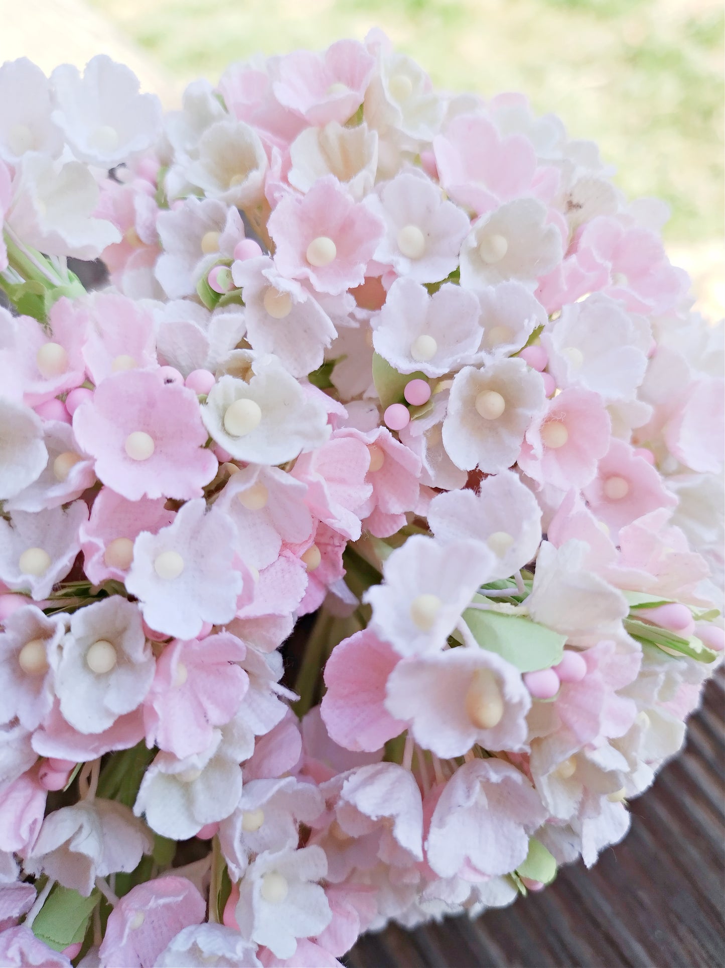 Forget Me Not Vintage Style Millinery Paper Flower Bouquet - Pink and Cream - 1 Bouquet