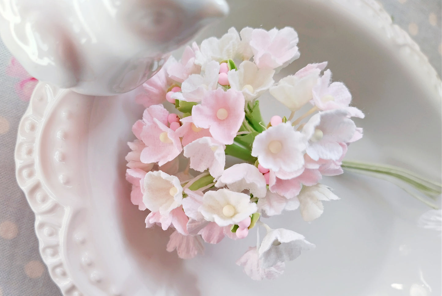 Forget Me Not Vintage Style Millinery Paper Flower Bouquet - Pink and Cream - 1 Bouquet