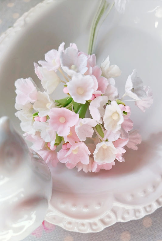 Forget Me Not Vintage Style Millinery Paper Flower Bouquet - Pink and Cream - 1 Bouquet