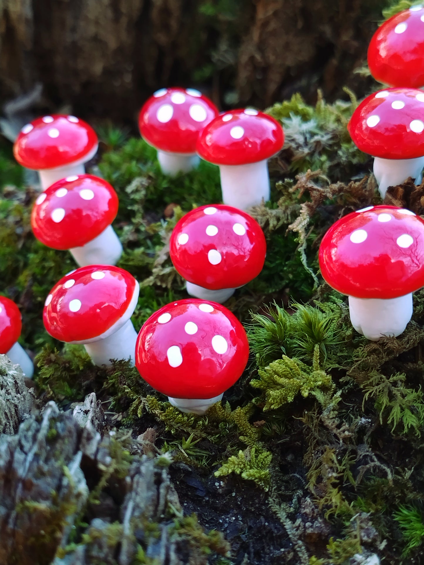 Miniature Foam Red Mushrooms - Set of 12