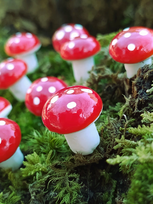 Miniature Foam Red Mushrooms - Set of 12