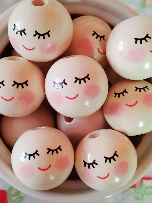 Angel Doll Face Wooden Beads - 30mm - Set of 10