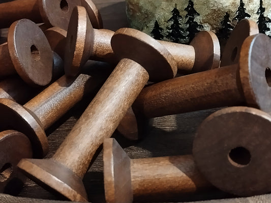 Set of 2 - Large Walnut Brown Wooden Spools - 2.95"