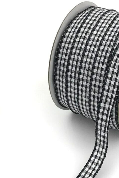 Checkered Gingham Ribbon with Woven Edge - 3/8" - Black and White - 1 Yard