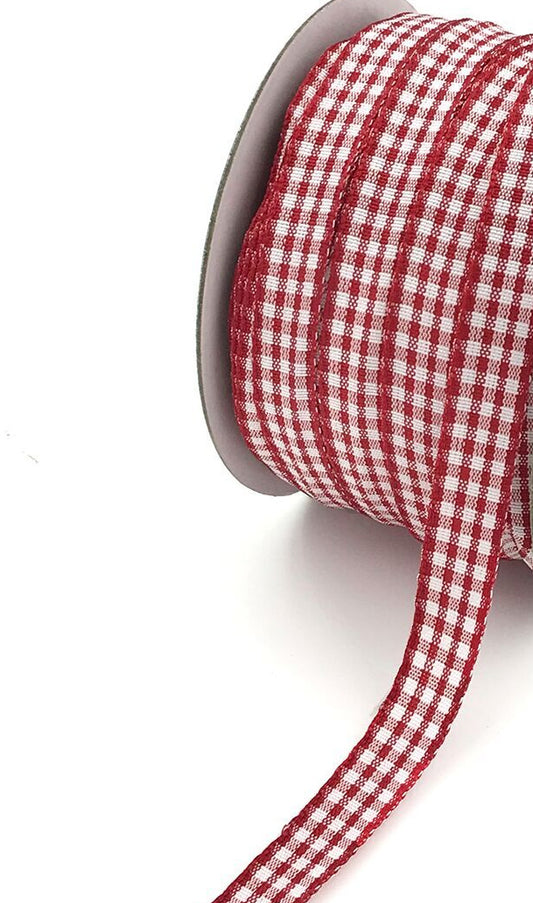 Checkered Gingham Ribbon with Woven Edge - 3/8" - Pink and White - 1 Yard