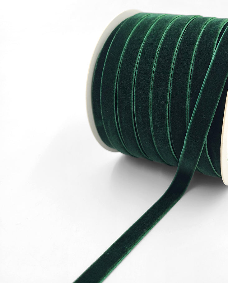 Deep Green Velvet Ribbon - 3/8 inch - 1 Yard