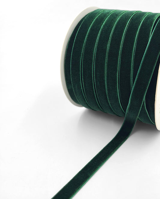 Deep Green Velvet Ribbon - 3/8 inch - 1 Yard