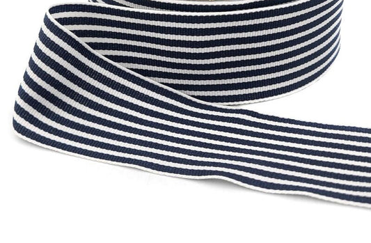 1 1/2" Striped Grosgrain Ribbon - Navy Blue and White - 1 Yard
