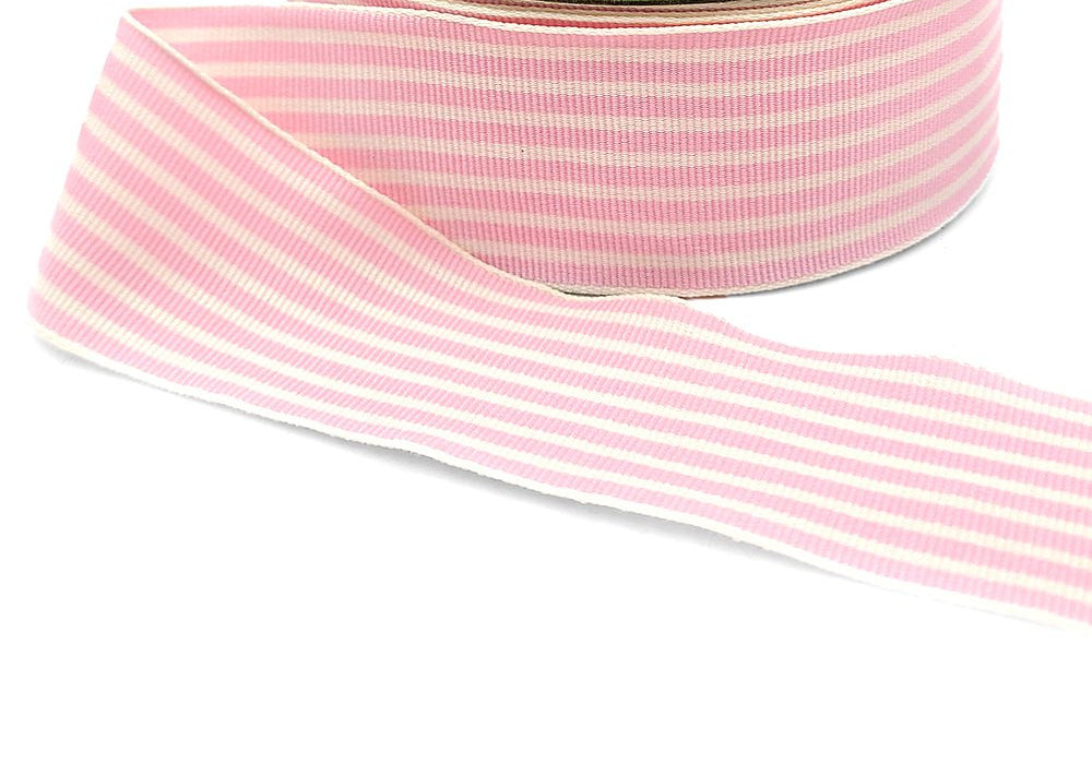 Striped Grosgrain Ribbon - Pale Pink and Ivory - 1 1/2 inch - 1 Yard