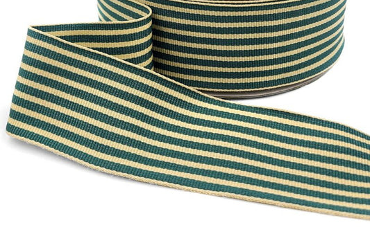 Striped Grosgrain Ribbon - Green and Ivory - 1 1/2 inch - 1 Yard
